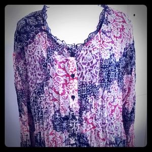 Button Blouse Lace Open Collar 2X